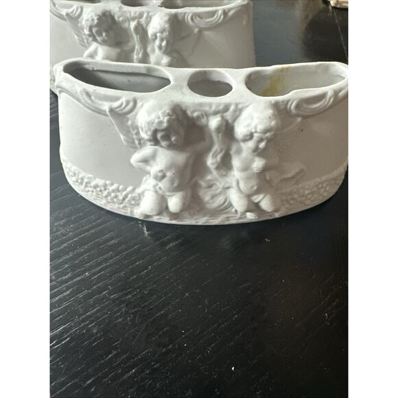 Set of 2 DRESDEN CHERUB Centerpieces Table Display Florals  DRESDEN CHERUB Centerpieces Table Display Florals/‎ Plants PORCELAIN Set Of 3